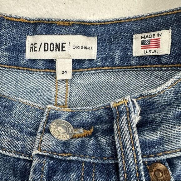 Re/Done Originals size 24 Square Destroyed High Waist Raw Hem Ankle Jeans - Picture 7 of 13